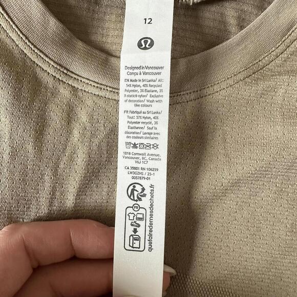 Lululemon Swiftly Tech Cropped Short-Sleeve Shirt 2.0  Sheer Oak Size 12 NWT - Picture 6 of 6